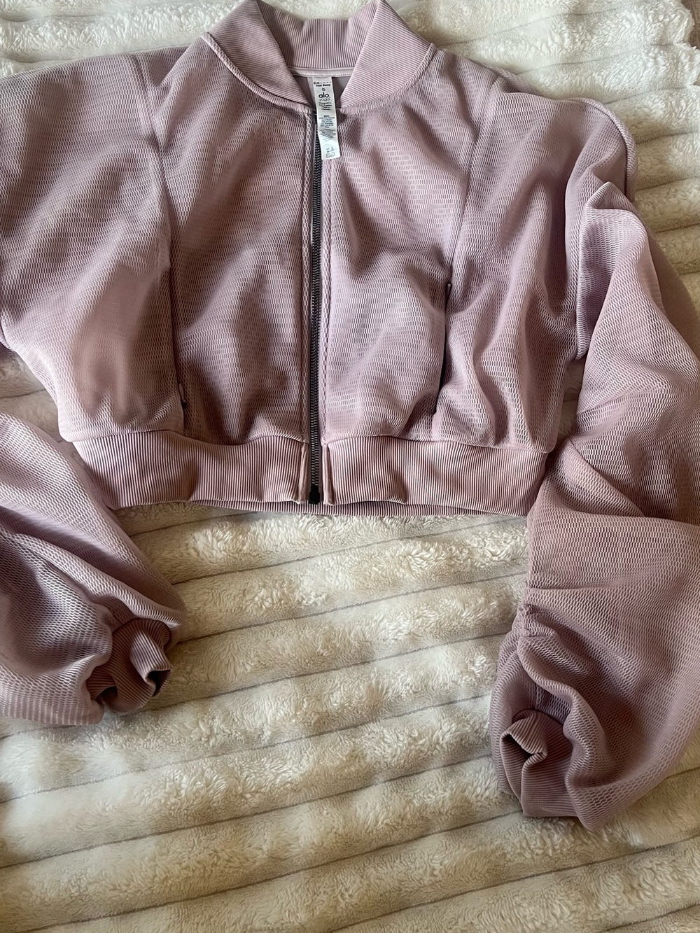 ALO Yoga Dusty Mauve Cropped Zip Bomber Jacket